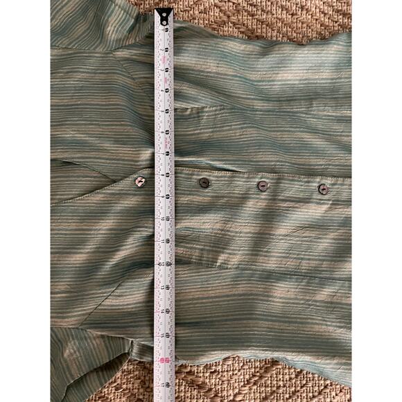 Green and Bronze Short sleeve midi Dress Button Front Casual Retro MCM - Picture 7 of 8